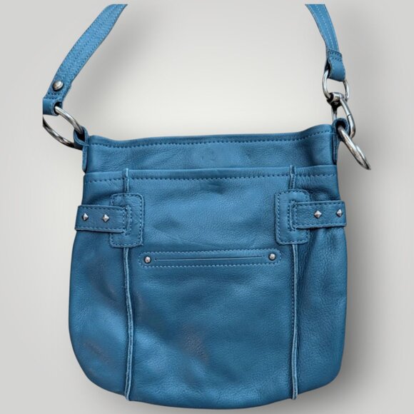 B. MAKOWSKY NWOT Blue Pebbled Leather Studded Crossbody Shoulder bag Handbag - Picture 3 of 6